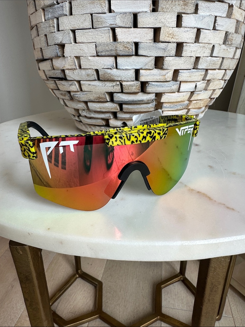 Pit Viper Yellow Leopard Shield Sunglasses with Green Mirrored Lens